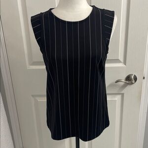 Banana Republic Black Pinstripe Tank Top Round Neck Cap Sleeve Sz S